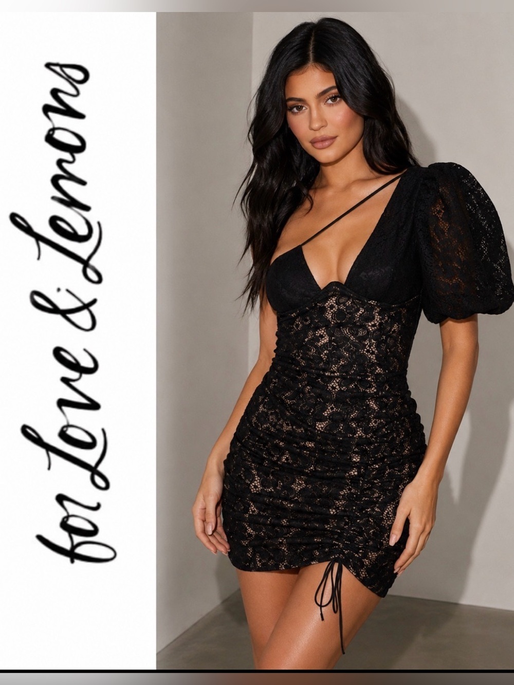 For Love & Lemons Halle one-shoulder mini dress black. Size S NWT $234- holiday